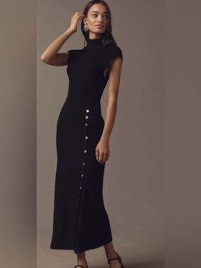 Anthropologie Cap Sleeve Mock Neck Ribbed Maxi Dress